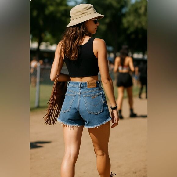Vintage Lee Women’s Size 30 Frayed Hem Cutoff Long Jean Shorts 100% Cotton Denim - Picture 1 of 15